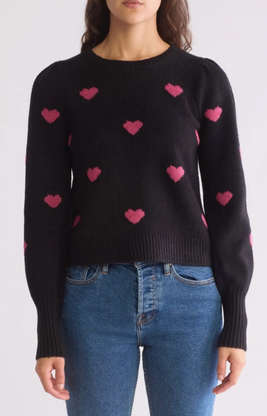Splendid Adeline Heart Sweater Wool Cashmere Blend Pullover Black XS NWT